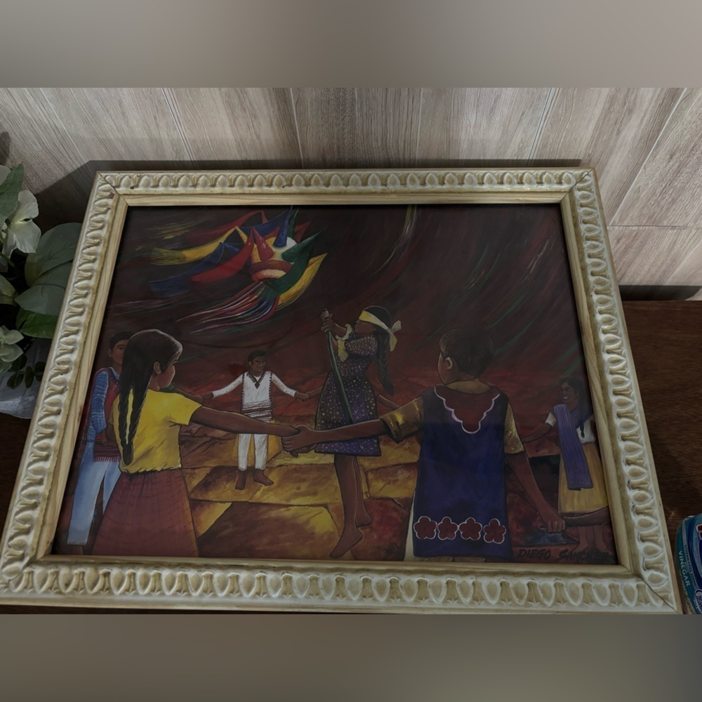 Cultural Dance Scene Art Print with Red and Yellow Accents Diego Sanchez